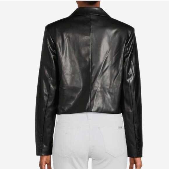 NEW AREA STARS BLACK FAUX LEATHER CROPPED LIGHTWEIGHT JACKET SIZE LARGE - Picture 3 of 14